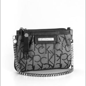 CK Jacquard Logo Jenna Wristlet in Grey & Black